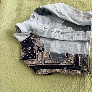 Patchwork Denim Jacket with Bandana Print